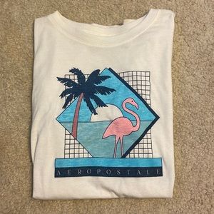 Aéropostale Classic Crew Graphic Tee - Flamingo and Palm Tree with Grid